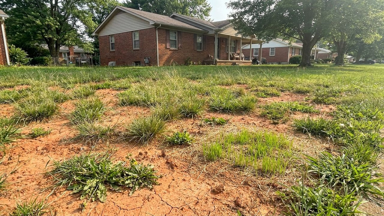 Patchy failed lawn in Richmond Kentucky Madison County red clay soil failed seeding transition zone grass sod needed